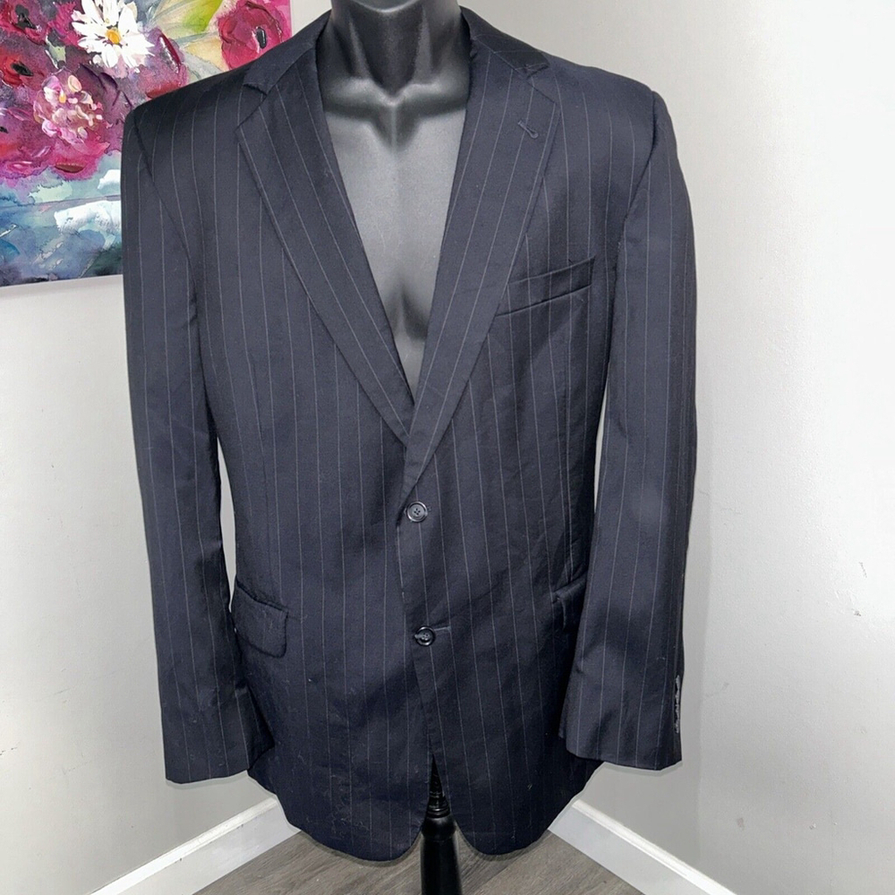 Jos A Banks 44L Navy Pinstriped Wool Single Vented Two Button Jacket